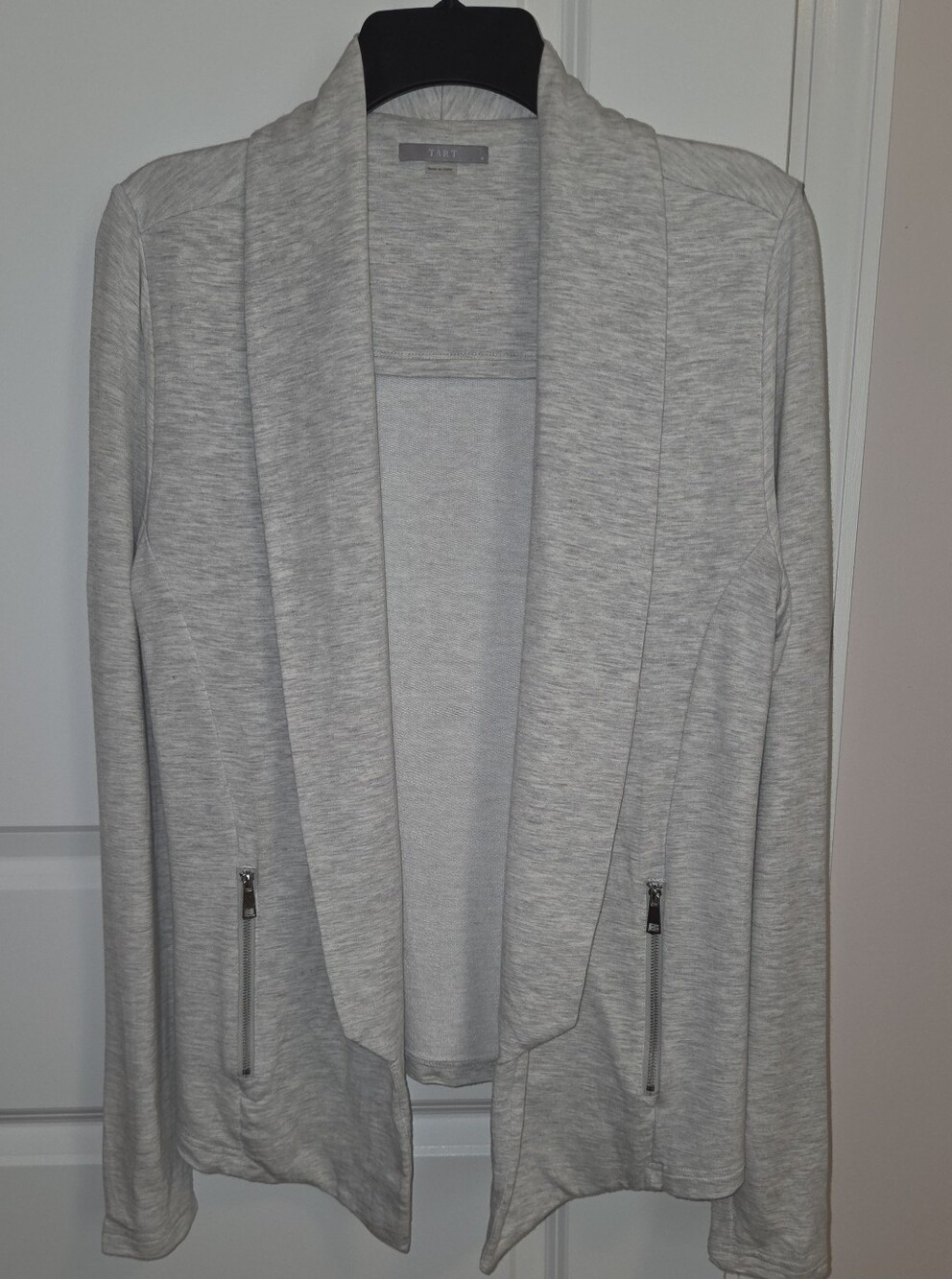 Tart Collections Darcie Light Grey Open Front Drape Collar Blazer